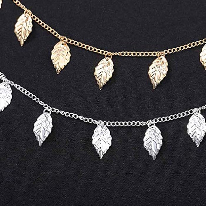 Fstrend Boho Leaf Layered Head Chains Dainty Tassel Headband Hot Christmas Fashion Hair Jewelry Party for Women and Girls(Silver) - Image 2